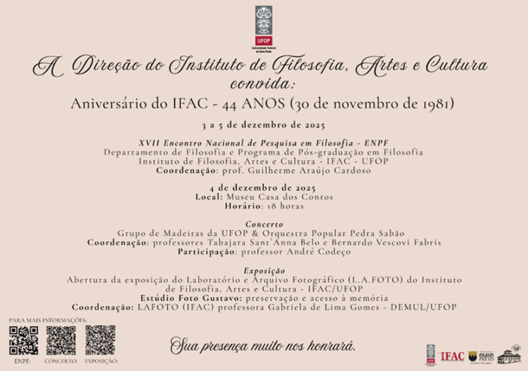 Celebração dos 44 Anos do Instituto de Filosofia, Artes e Cultura da UFOP Imagem do artigo